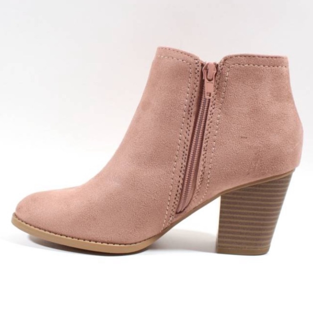 Distressed Blush Chic Chunky Heel Ankle Booties - Picture 7 of 7
